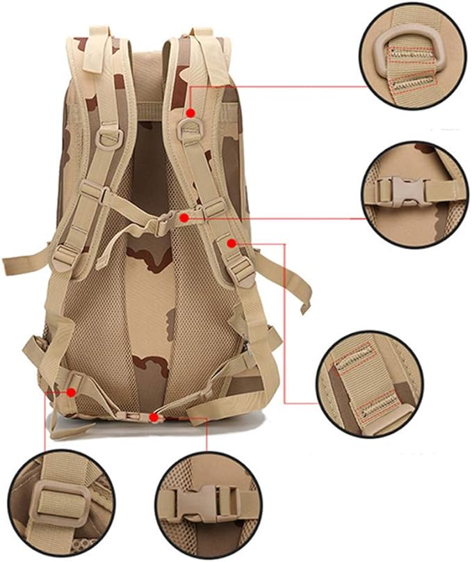 Outdoor Sports Pack Hiking Bag Tactical Rucksack Camo Knapsack Combat Camouflage Tactical 30L Molle Backpack - 3 Color Desert