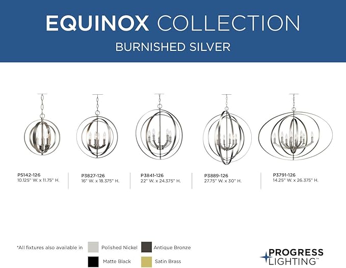 Progress Lighting 4-Light Foyer Pendant Equinox Collection Indoor P3827-126 Burnished Silver