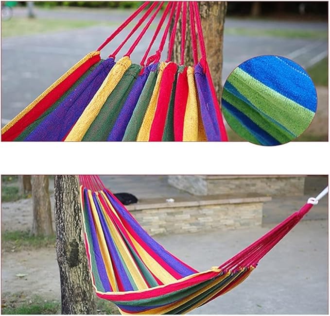 Portable Hammock Portable Swing Bed Double Hammock Cotton Fabric Travel Camping Hammocks for Outdoor Beach Garden Backyard for Backpacking Beach (Color : Rojo)