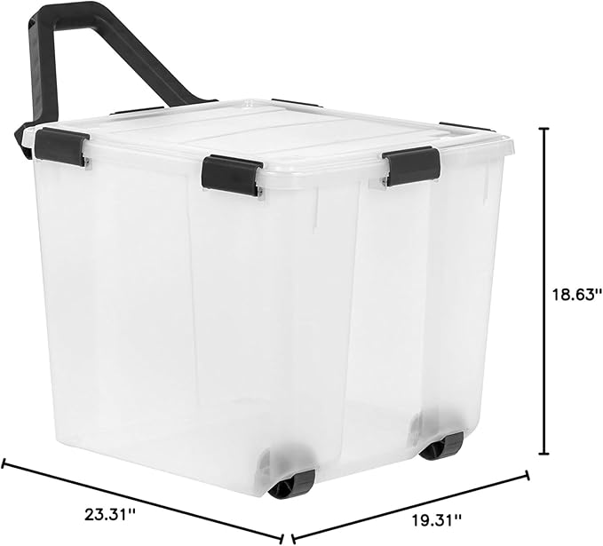 IRIS USA 6 Pack 106 Quart WEATHERPRO Wheeled Plastic Storage Bin Organization Container with Durable Lid Seal &amp Secure Latching Buckles Clear/Black