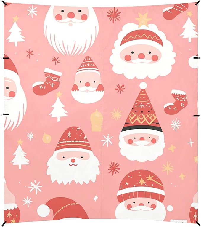 Christmas Santa Red Pastel Pink Stable Beach Tent UPF50 Waterproof Large Portable Sun Shelter with Sandbags Sand Shovel Poles for Camping Picnics Backyard &amp Fishing