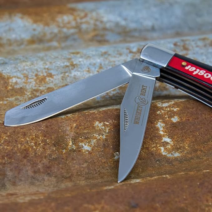 WHISKEY BENT HAT CO. Traditional Trapper Folding Pocket Knife 4.125 Closed Length 440C Stainless Steel Blades (Rowdy Rooster)