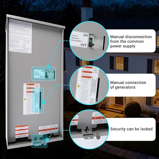 200 Amp Single Phase Generator Automatic Transfer Switch w/Power Management Replacement for Generac RXSW200A3 Service Entrance Rated Transfer Switch NEMA 3R Aluminum Enclosure
