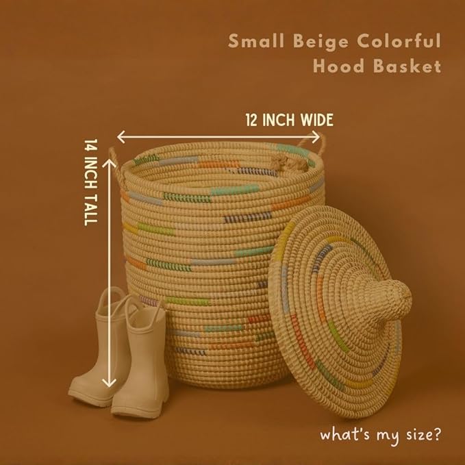 Small Laundry Basket Colorful Pattern on Beige 12 Wide 14 Tall