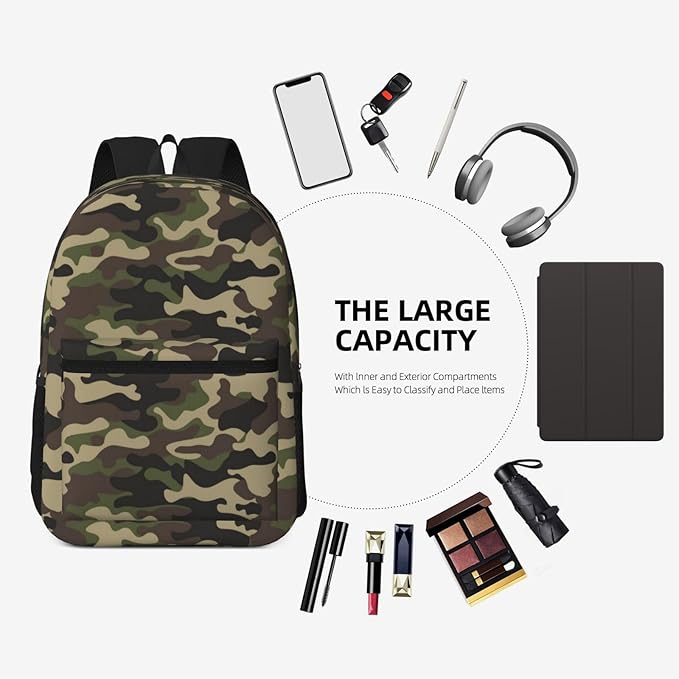 Green Camo Backpack Multipurpose Shoulder Bag Capacity Gym Outdoor Hiking Travel Camping Gym Daypack 17in