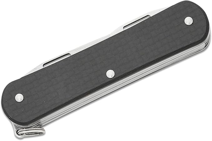 Fox Knives Vulpis FX-VP130-SF5 CF Slipjoint EDC Pocket Knife 5-in-1 Multitool - 2.17in Blade Hacksaw Bottle Opener Can Opener Scissors Flat Head Screwdriver - Every Day Carry (Carbon Fiber)