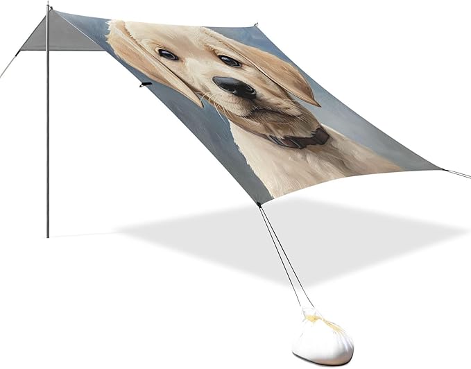 ALAZA Small Blonde Labrador Pup Watercolor Beach Tent Sun Shelter Portable Canopy Sunshade for Outdoor Camping Picnics Backyard Fun 10x9 ft