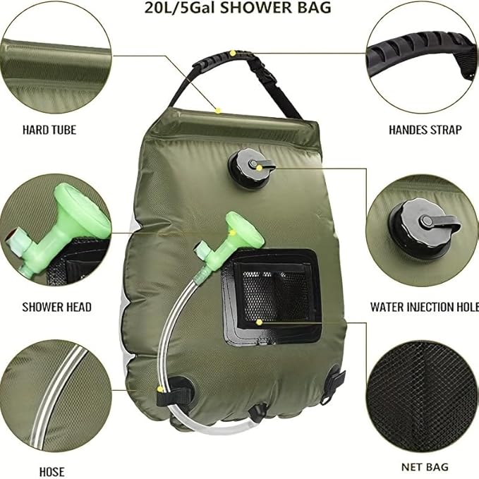 Generic Solar Heated Camping Shower Bag - Portable Bath Bag with Removable Hose and Switchable Shower Head for Outdoor Travel Climbing Hiking Beach and Swimming