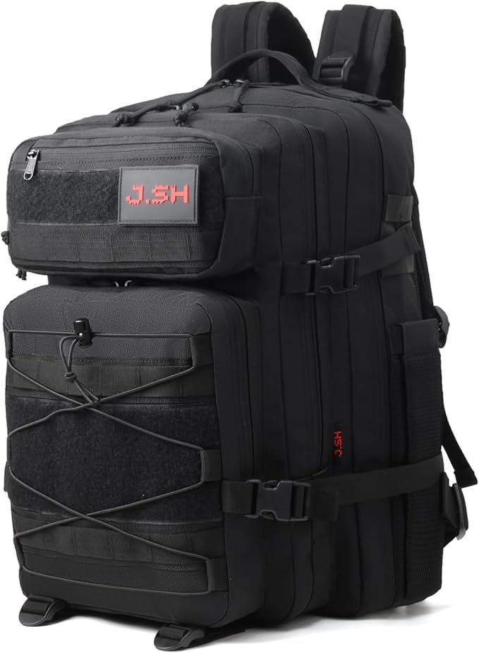J.SH Daily 25L Military Tactical Backpack for Men EDC MOLLE Backpack 900D Oxford Nylon Assault Rucking Pack Portable Tactical Gear for Outdoor Hiking Gym Rugged Survival &amp Bug Out Bag - Blac