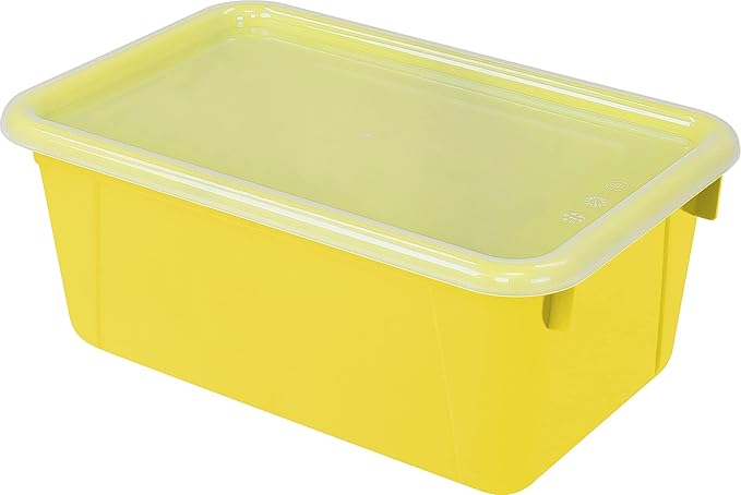Storex Small Cubby Bins – Plastic Storage Containers for Classroom with Non-Snap Lid 12.2 x 7.8 x 5.1 inches Yellow 5-Pack (62410A05C)
