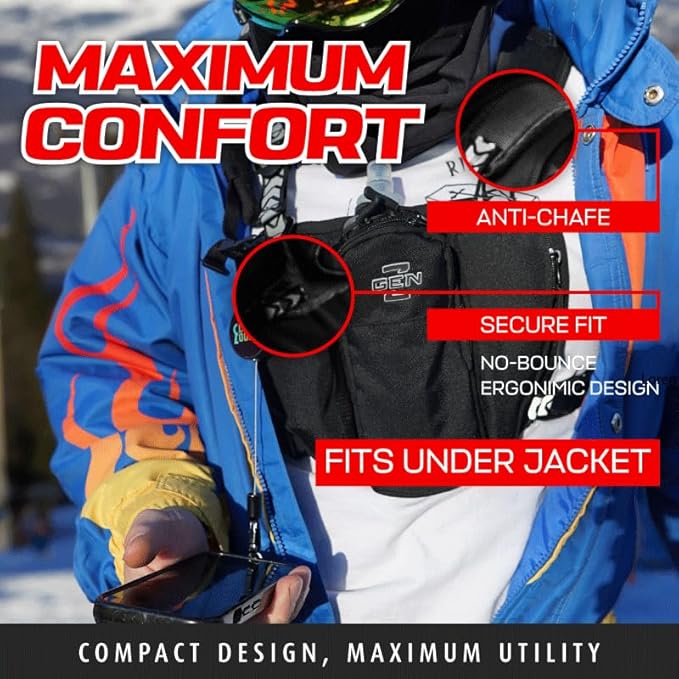 Chest Pack for Skiing – Slim Chest Pack for Skiing and Snowboarding with 17oz Hydration Soft Flask | Ski Front Chest Bag &amp Ski &amp Snowboard Chest Pack