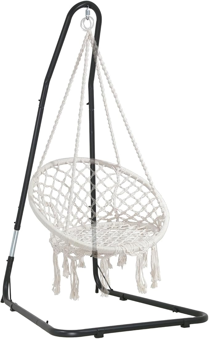 Hammock Chair Stand only Hanging L-Stand with Buckle and Spring Hook 360-Degree Hanging Hammock Stands Indoor Outdoor Heavy Duty Steel Swing Metal Egg Chair Stand 300lbs Capacity (No Hammock)