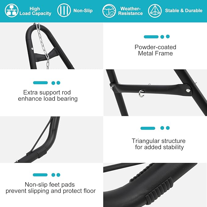 Heavy-Duty Hammock Stand for 2 People Steel 130 * 40 * 51in Portable Design for 9.5 to 14 ft Hammocks Ideal for Outdoor Balconies Porches Patios Decks and Backyards.