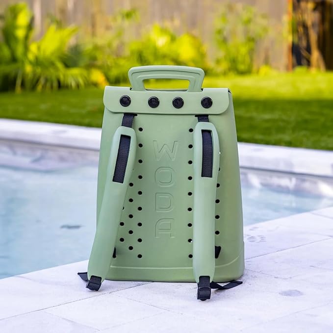 Woda Bag The Ultimate EVA Backpack | Washable Lightweight and Durable | Zipper Pocket Dry Bag For Beach Pool &amp Boat (Palmetto Green Original Woda Bag)