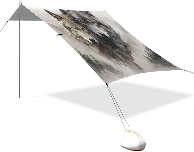ALAZA Wolves Mountain Beach Tent Sun Shelter UPF50+ Protection Beach Shade Canopy w/ 4 Sandbags for Outdoor Camping Fishing Backyard Fun Picnic 10x9 ft
