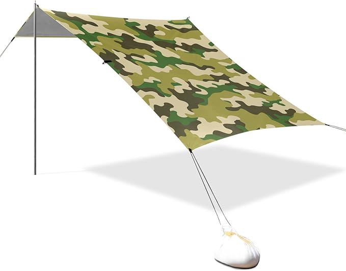 Military Camouflage Beach Cabana UPF50+ Lightweight Portable Sun Shelter with Carrying Bag for Backyard and Camping