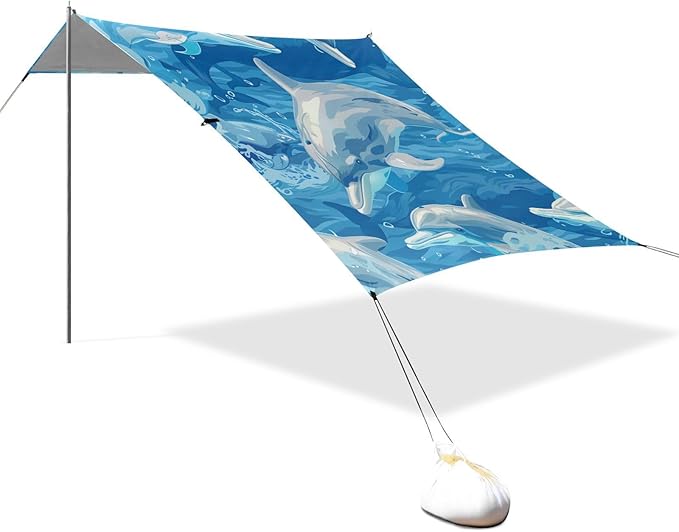 ALAZA Dolpins Seamless Bule Beach Tent Sun Shelter Portable Canopy Sunshade for Outdoor Camping Picnics Backyard Fun 10x9 ft