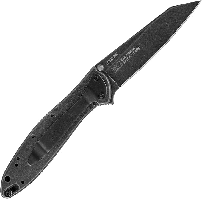 Kershaw Leek BlackWash Pocket Knife (1660BLKW) 3 Sandvik 14C28N Steel Blade 410 Stainless Steel Handle BlackWash Finish SpeedSafe Assisted Open Frame and Tip Locks Reversible Pocketclip 3 OZ