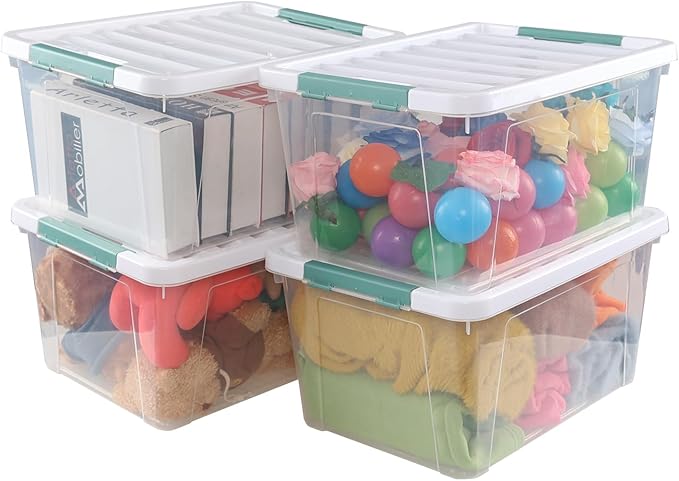 4 Pack 35 Quart Storage Box with Lid Plastic Latching Container Bin Clear