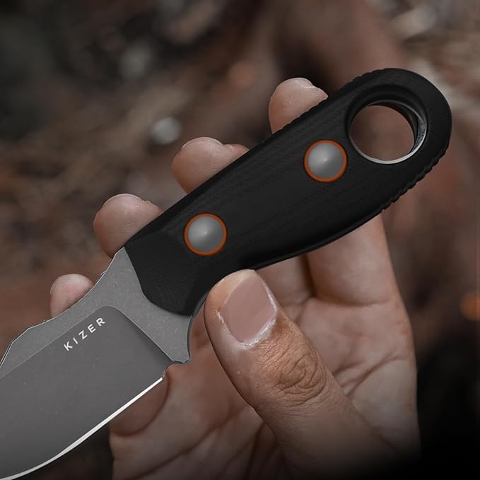 Kizer Beaver 2 Fixed Blade Knife 2.75 D2 Clip Point Blade EDC Hunting Knife with Black G10 Handle Outdoor Camping Survival Knives with Kydex Sheath Small Neck Knives for Men Women 1078A3