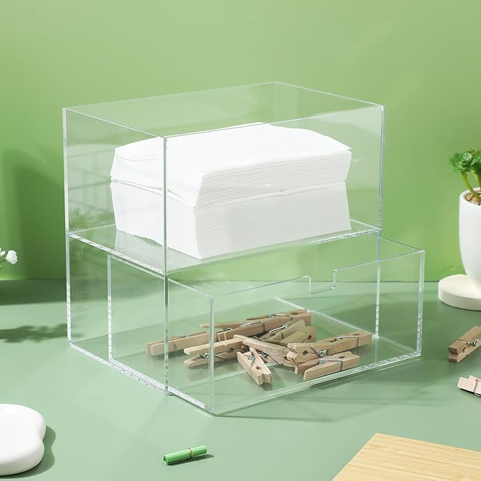 SOLUSTRE Laundry Pod Container Drawer with Lid Acrylic and Cover 1-Drawer Storage Box 175X115X165Mm for Laundry Room Organization and Dryer Sheet Storage