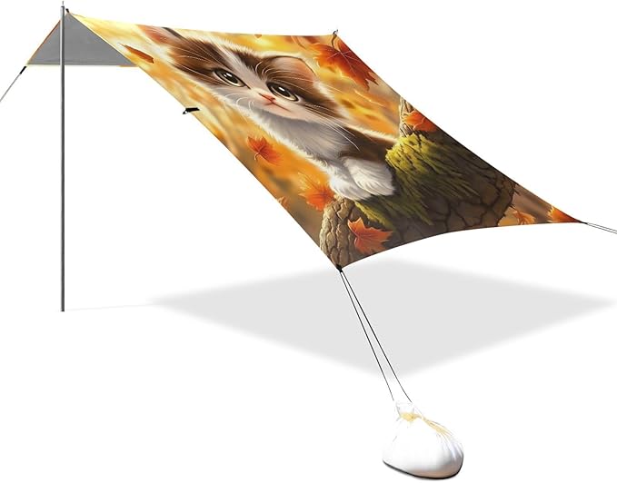 ALAZA Little Cat Maple Leaf Beach Tent Sun Shelter Portable Canopy Sunshade for Outdoor Camping Picnics Backyard Fun 10x9 ft