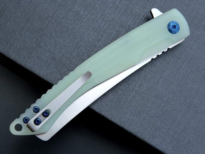 Eafengrow EF944 EDC Folding Knife D2 Steel Blade G10 Handle Reliable Locking Ball Bearing Flipper Knifes for Camping Survival Hiking (Jade)