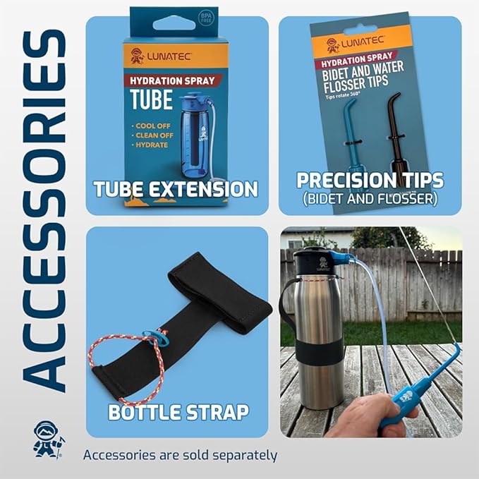 Lunatec® Mist Shower &amp Hydration Spray Lid. 3-in-1 Cooling Cleaning &amp Hyydration. Fits Hydro Flask® Thermoflask® Nalgene® &amp Takeya®.
