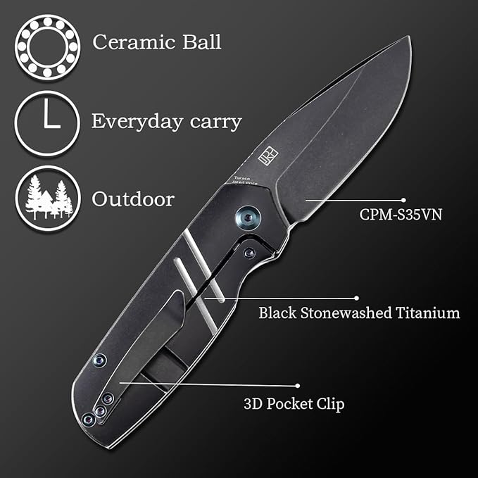 KANSEPT Turaco Pocket Folding Knives for Men EDC Camping Folding Knife 2.85'' CPM-S35VN Material Pocket Folding Knife with Bronze Anodized Titanium Handle Everyday Carry K2049A2