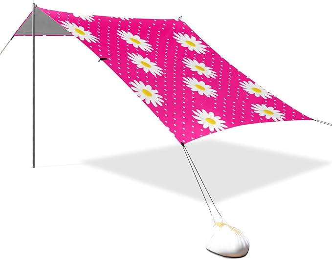 Beach Canopy with Windproof Ropes &amp Sandbags Beach Tent Sun Shade Sun Shelter for Camping Trips Fishing Backyard Fun or Picnics Daisy
