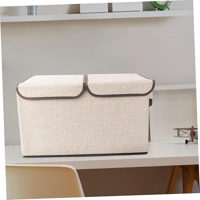 Luxshiny Large Storage Basket Lid with Handles Cotton Linen Storage Box Double Lids