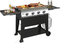 4-Burner Propane Gas Griddle 40000 BTU Outdoor Flat Top Propane Grill with 480 Sq In Cooking Area Rolling Wheels &amp Folding Side Shelves for Camping Tailgating &amp Backyard BBQ Black