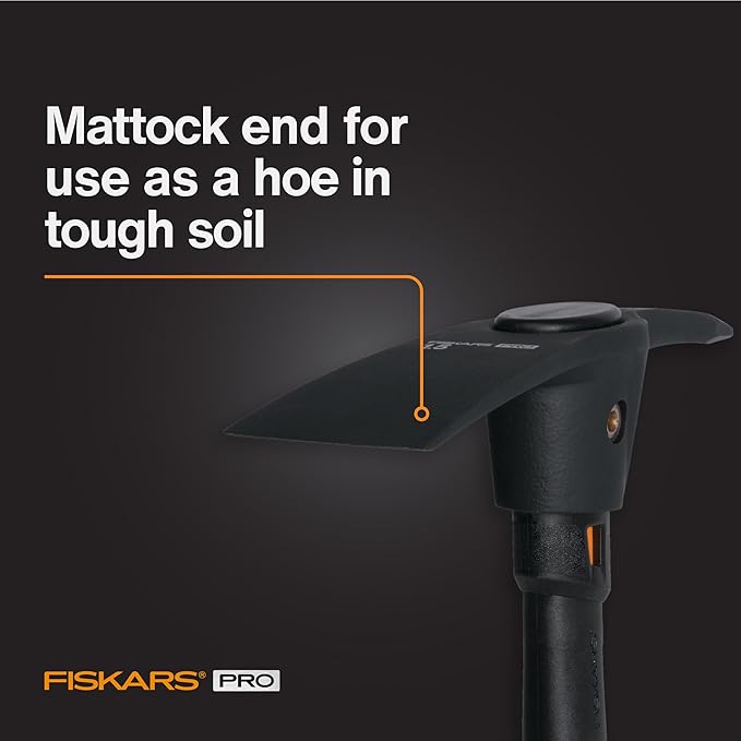 Fiskars IsoCore Pickaxe Mattock with Shock-Absorbing Handle Dual-Head Tool for Roots &amp Rocks 1.5 lb