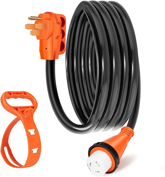 WELLUCK 50 Amp 15FT RV Power Extension Cord with Cord Organizer Heavy Duty NEMA 14-50P to SS 2-50R RV Twist Locking Adapter Plug for RV Camper and Generator to House 6/3+8/1 Gauge ETL Listed