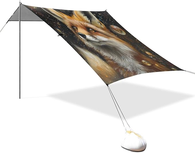 ALAZA Fox Potrait Bubbles Beach Tent Sun Shelter UPF50+ Protection Beach Shade Canopy w/ 4 Sandbags for Outdoor Camping Fishing Backyard Fun Picnic 10x9 ft