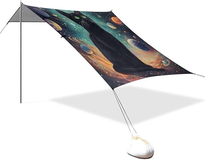 ALAZA Black Cat Space Beach Tent Sun Shelter Portable Canopy Sunshade for Outdoor Camping Picnics Backyard Fun 10x9 ft