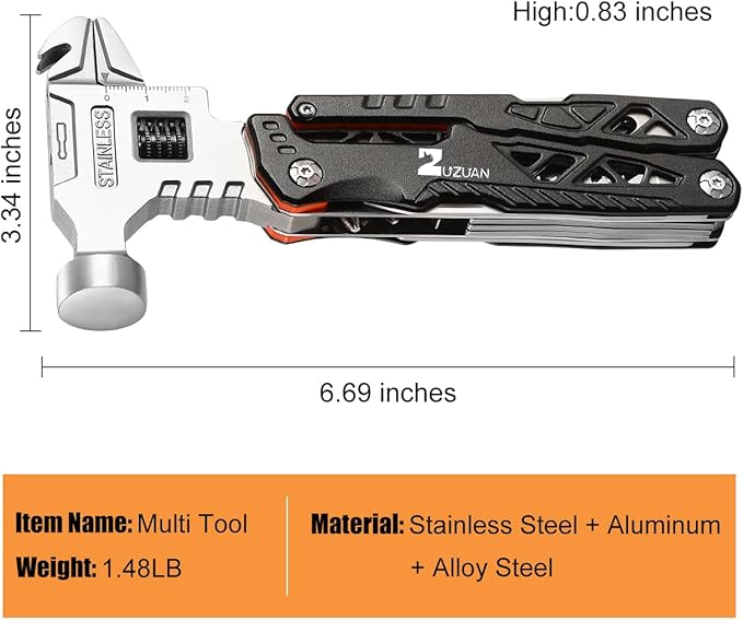 18 in 1 MultitoolBlackProfessional Stainless Steel Multitool Pliers with Replaceable Alloy Steel Blades Wire CuttersBottle OpenerApply to SurvivalCamping &amp Huntingfor Father's Day gift