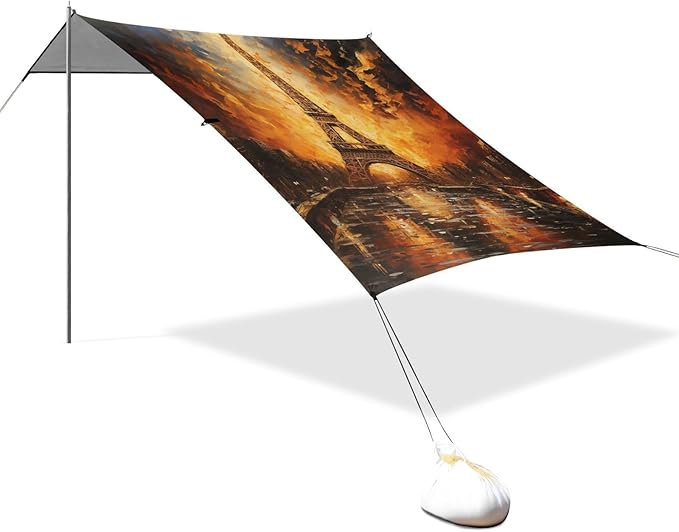 ALAZA Eiffel Tower Gold Fires Beach Tent Sun Shelter Portable Canopy Sunshade for Outdoor Camping Picnics Backyard Fun 10x9 ft