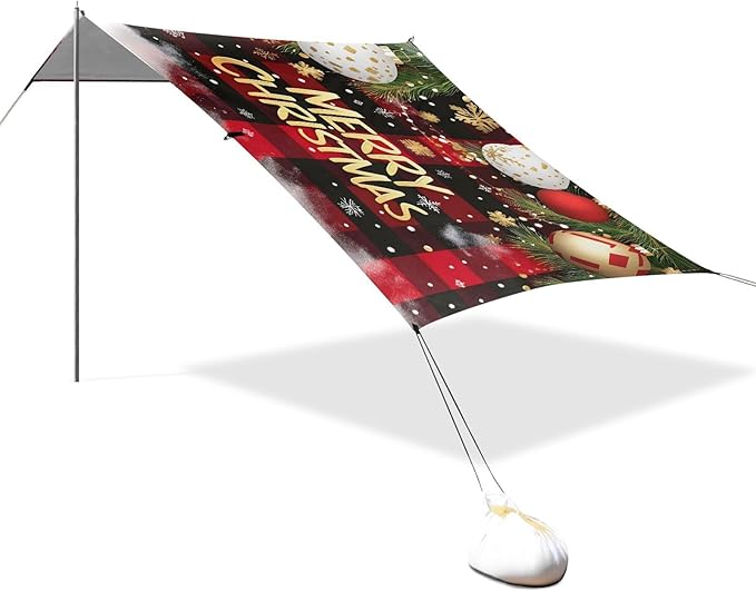 ALAZA Christmas Checked Beach Tent Sun Shelter UPF50+ Protection Beach Shade Canopy w/ 4 Sandbags for Outdoor Camping Fishing Backyard Fun Picnic 10x9 ft