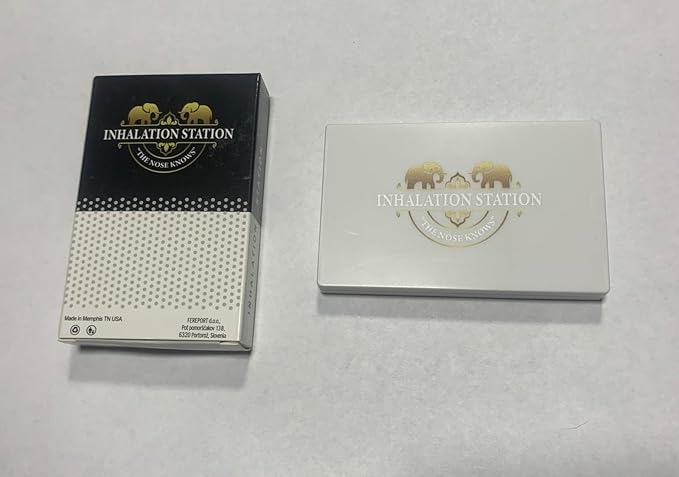 Inhalation Station White 7 Compartment/Slot Snuff Storage Box w/Built in Slim 3 Metal Straw Portable Travel Case
