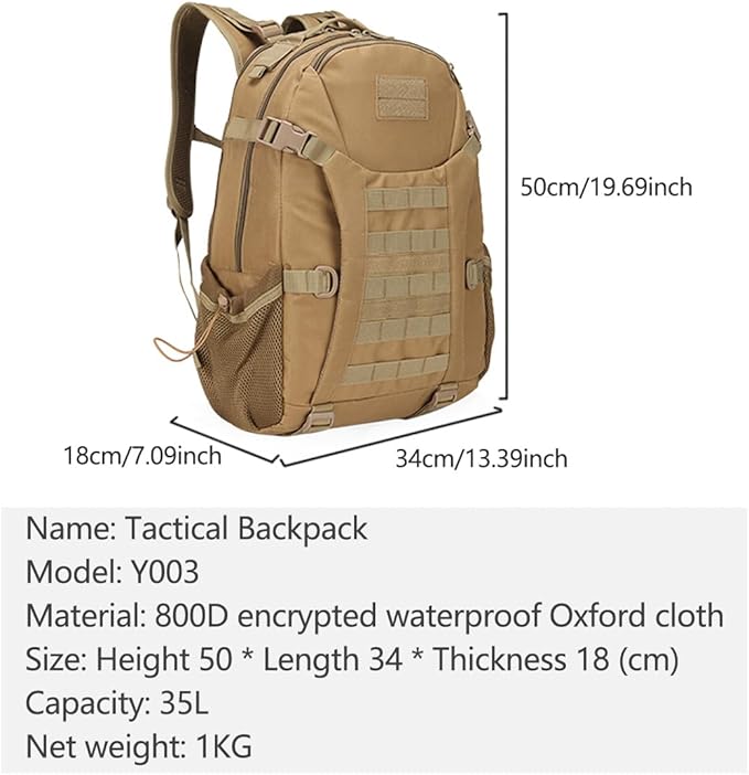 Tactical Backpack for Men Day Pack Molle Military Rucksack Waterproof 35L EDC Bag for Fishing Hiking Hunting (CP)