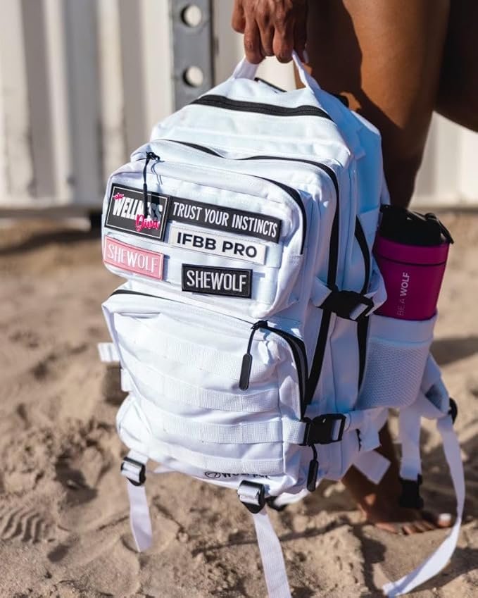 WOLFpak 35L Tactical Gym Backpack (Polar White) Durable 1000D Waterproof Oxford Material with MOLLE Webbing Laptop Pocket &amp Dual Cup Holders Durable Fitness/Travel/Military Daypack