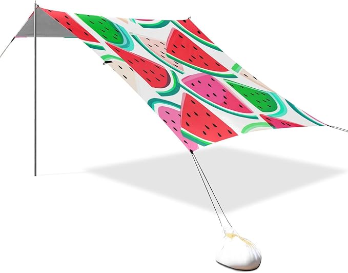 xigua Watermelon Beach Tent Sun Shelter with Carrying Bag - Silver Coated Oxford Fabric Beach Canopy for Beach Camping Fishing - Includes Windproof Ropes Sandbags &amp Stakes