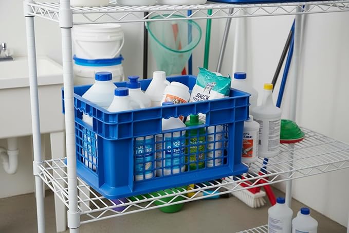 Hudson Exchange 12 x 16 x 8 (4 Pack) Mesh Straight Wall Handled Storage Container Tote Blue