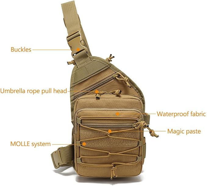 Tactical Shoulder Sling Bag Outdoor Military Small Crossbody Chest Pack Sling Daypack for Men Traveling Trekking Camping Fishing (Black)