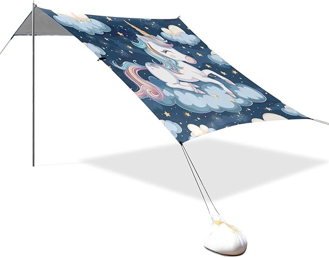 ALAZA Cute Unicorn on The Cloud Seamless Beach Tent Sun Shelter Portable Canopy Sunshade for Outdoor Camping Picnics Backyard Fun 10x9 ft