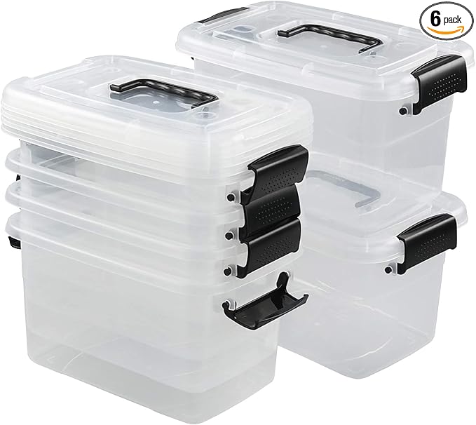 5 Quart Clear Storage Bin Latching Box Container with Black Handle 6 Packs