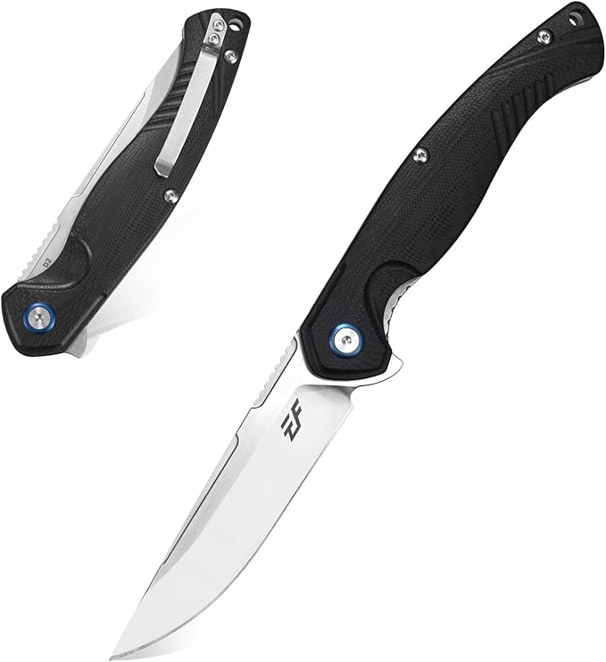 Eafengrow EF953 Pocket Folding Knife G10 Handle D2 BladeEDC Tool Knife for Outdoor Camping Hiking (Black)