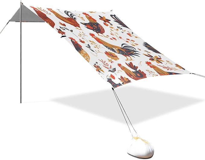 Rooster Rustic Country Chicken Farmhouse Mexicana Foldable Beach Tent UPF50 Easy Setup Portable Sun Shelter with Sand Shovel Sandbags for Camping Picnics Backyard &amp Fishing