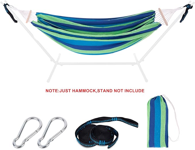 Cotton Hammock with Spreader BarPortable Camping Hammock with Travel BagTree Straps KitPerfect for GardenPatio and Backyard Blue/Green